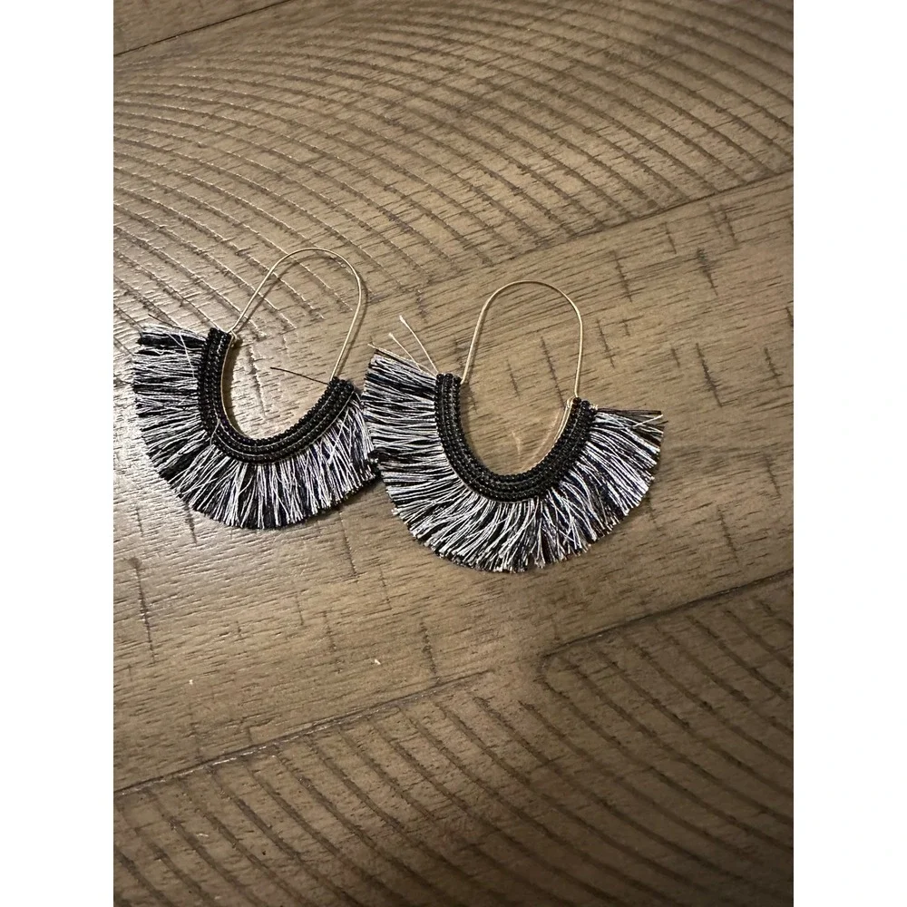 ✨ Whimsigoth Boho Beaded Fringe Earrings‎ | Black & White Y2K Statement